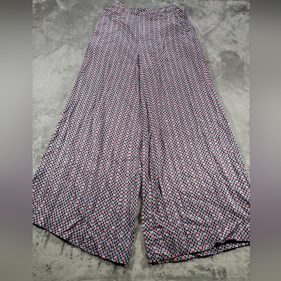 Anthropologie Pants 6 Womens Maeve Blue Pink Patterned Palazzo Wide Leg Flowy - Picture 1 of 9